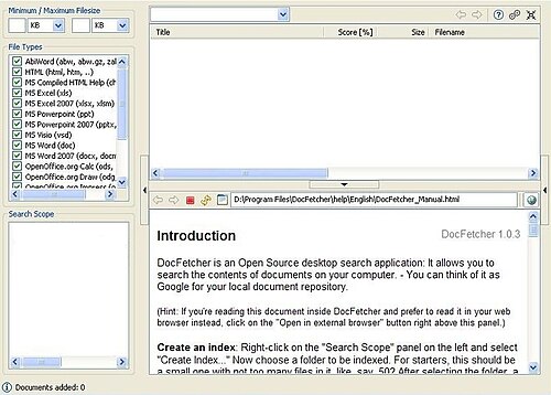 DocFetcher screenshot 1