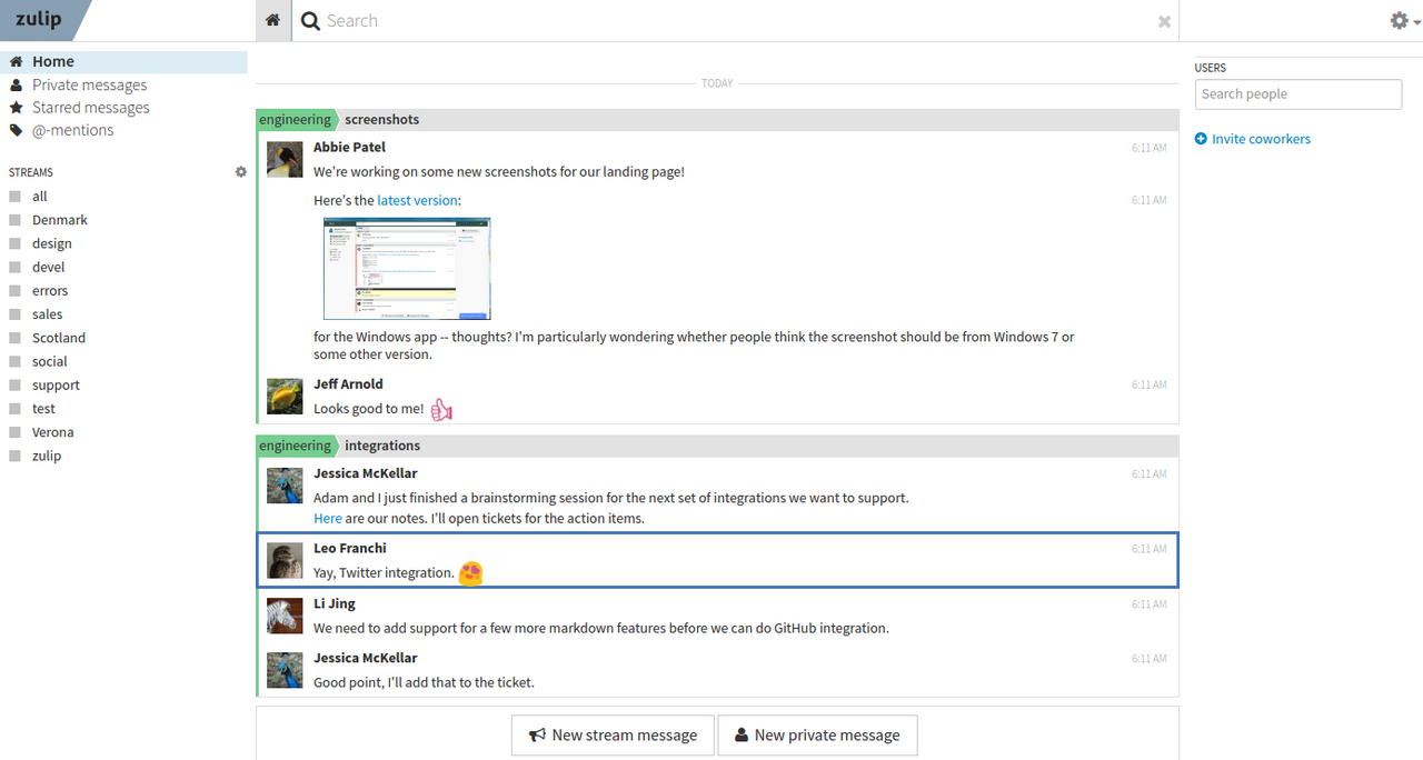 Zulip screenshot 1